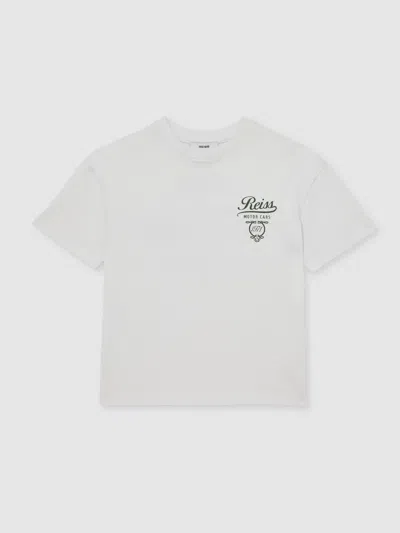 Reiss White/green Cotton Motor Cars-print T-shirt In Multi