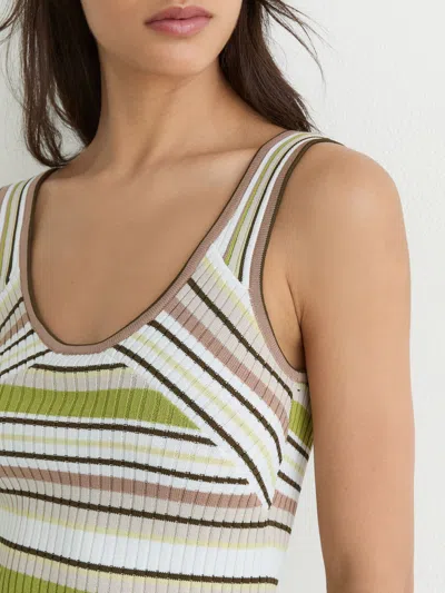 Reiss White/green Striped Rib-knit Vest In Multi