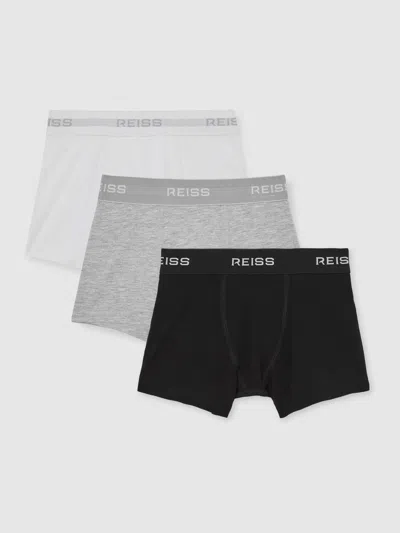 Reiss Kids' White/grey/black 9-13 Yrs Stretch-cotton Logo-waistband Boxers 3 Pack In Gray