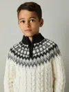 Reiss White/grey/black Colorado 9-13 Yrs Cabled Jumper With Cotton And Wool