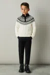 Reiss White/grey/black Colorado 3-9 Yrs Cabled Jumper With Cotton And Wool In White/grey/black