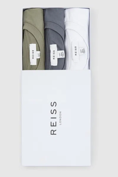 Reiss White/lichen Green/steel Blue Bless Teen Crew Neck T-shirts 3 Pack In White/lichen Green/steel Blue
