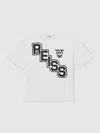 Reiss White/navy 13-14 Yrs Cotton Oversized Logo T-shirt In Multi