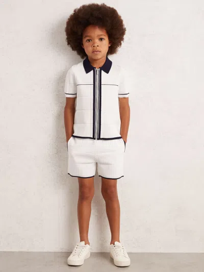 REISS REISS WHITE/NAVY BARBOR 3-9 YRS TIPPED KNIT STITCH-DETAIL SHORTS