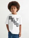 Reiss White/navy 9-13 Yrs Cotton Oversized Logo T-shirt In White