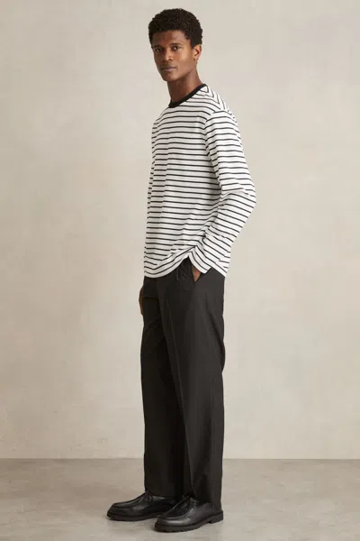 Reiss Men's White & Navy Blue Cotton Stripe Long-sleeve T-shirt