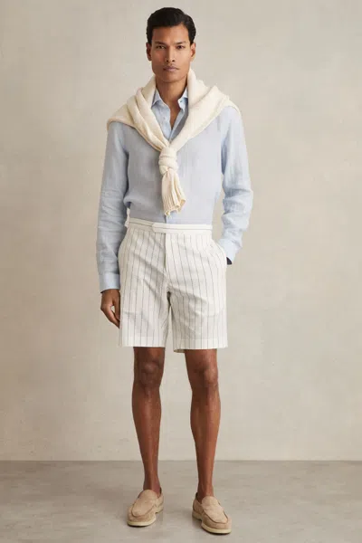 Reiss White/navy Cotton-blend Pinstripe Shorts