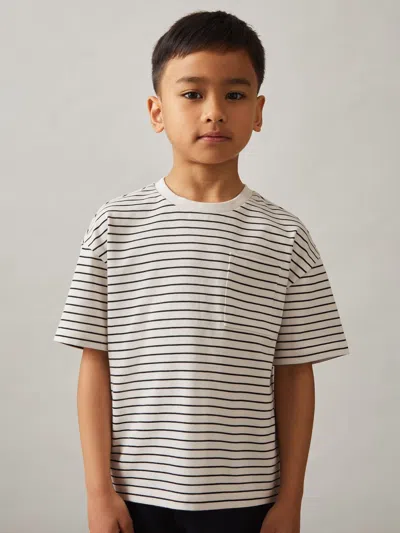 Reiss White/navy Cotton Blend Stripe T-shirt