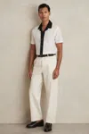 Reiss Mens White Navy Aster Short-sleeved Cotton Shirt