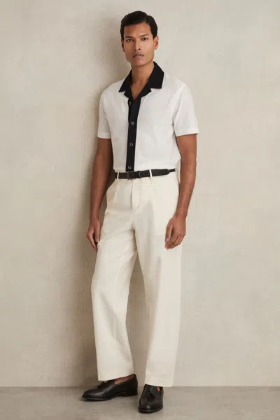 Reiss Mens White Navy Aster Short-sleeved Cotton Shirt In White/navy