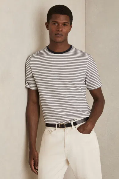 REISS REISS WHITE/NAVY JUNE HEAVYWEIGHT STRIPED T-SHIRT