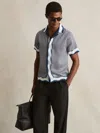 Reiss White/navy Oe Vanpelt Geometric-print Cuban-collar Shirt