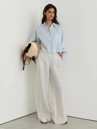 Reiss White/navy Petite Linen Wide-leg Trousers