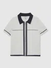 Reiss White/navy Tipped Knit Zip-through Shirt In White