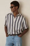 Reiss White/navy Wide-stripe Cuban-collar Shirt