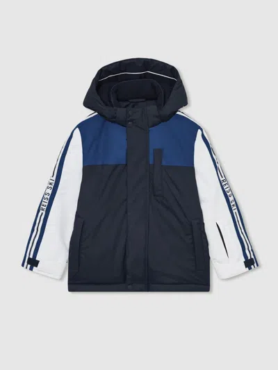 REISS REISS WHITE/NAVY/BLUE THOREN 13-14 YRS PADDED-RIPSTOP SKI JACKET