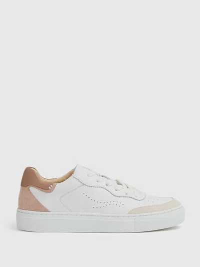 Reiss White/nude Leather Contrast Detail Trainers In Multi