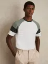 Reiss White/sage Mercerised-cotton Colourblock T-shirt In Multi
