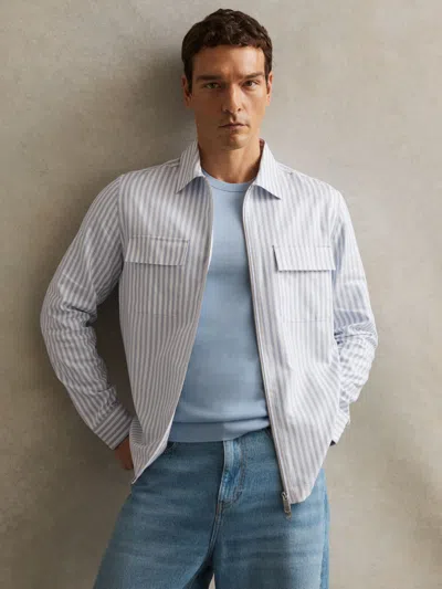 Reiss White/soft Blue Cotton Stripe Zip-through Shirt