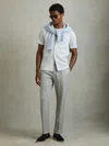 Reiss White/soft Blue Ribbed Striped Cuban Collar Shirt