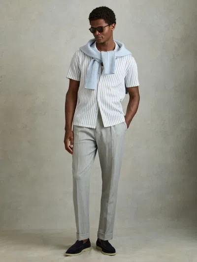 Reiss White/soft Blue Ribbed Striped Cuban Collar Shirt