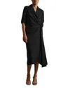 Reiss Black Wrap Front Twist Detail Midi Dress In Black