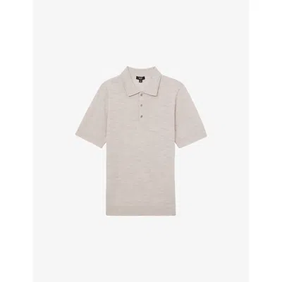 Reiss Kids' Manor Half-button Short-sleeve Merino-wool Polo Shirt Wicker Brown Melange