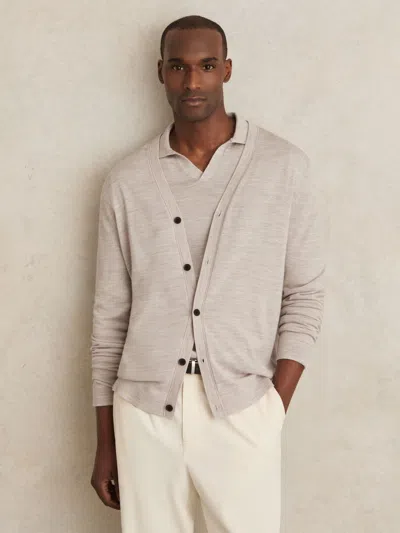 Reiss Wicker Brown Melange Merino Wool Button-through Cardigan In Gray