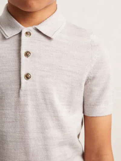 Reiss Wicker Melange 9-13 Yrs Merino Wool Short Sleeve Polo Shirt In Gray