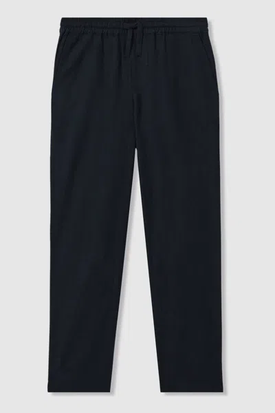 Reiss Wilfred - Navy Linen Drawstring Tapered Trousers, Uk 13-14 Yrs In Black