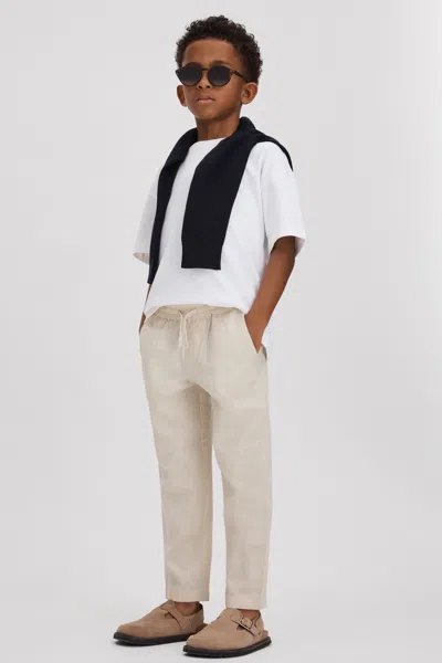 Reiss Wilfred - Stone Linen Drawstring Tapered Trousers, Uk 7-8 Yrs
