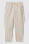 REISS WILFRED - STONE LINEN DRAWSTRING TAPERED TROUSERS, UK 13-14 YRS