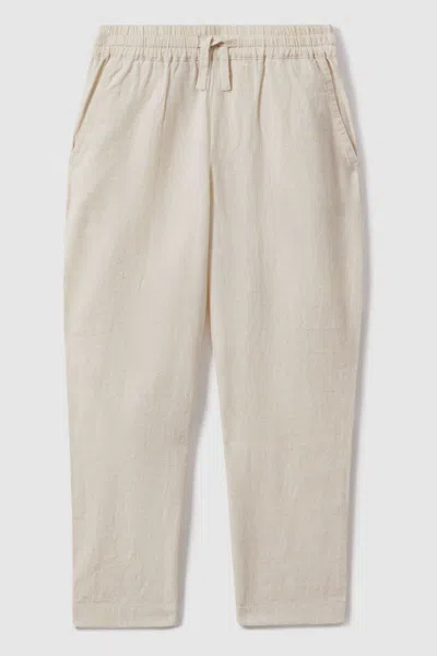Reiss Kids' Wilfred - Stone Linen Drawstring Tapered Trousers, Uk 13-14 Yrs
