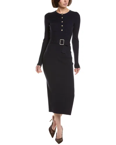 Reiss Womens Black Willow Button-down Long-sleeve Stretch-knit Midi Dress