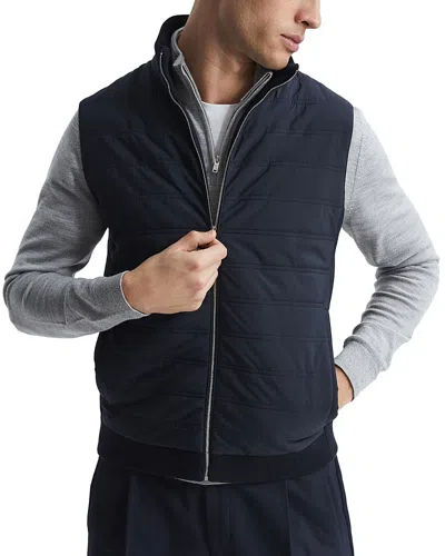 Reiss Mens Navy High-collar Quilted Woven Gilet