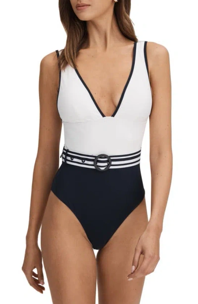 Reiss Willow Colorblocked Belted One-piece In White