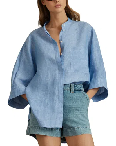 Reiss Winona Large Sleeve Linen Shirt In Blue