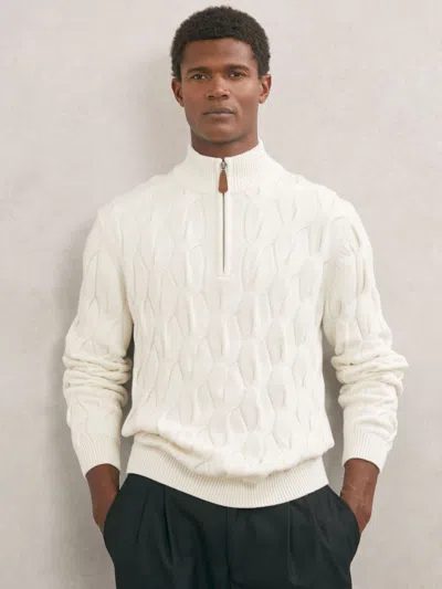 Reiss Quarter Zip Funnel Neck Sweater In White