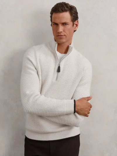 Reiss Mens Winter White Stockdale Half-zip Wool-blend Jumper