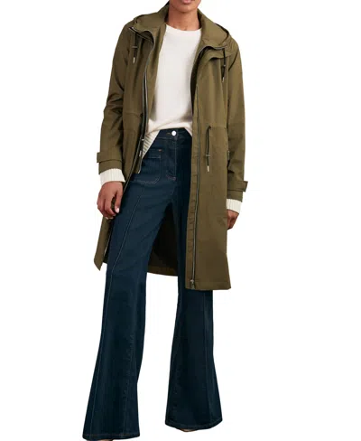 Reiss Women's Alizeh Hooded High-funnel-neck Mid-length Raincoat In Khaki