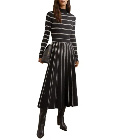 Reiss Women's Amber Striped Fit & Flare Long-sleeve Midi Dress In Black