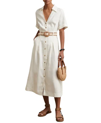 Reiss Women's Anita Belted V-neck Short-sleeve Linen Midi Dress In Multi