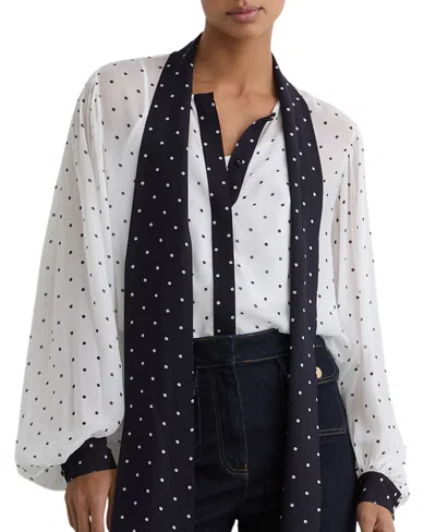 Reiss Women's Arial Polka-dot Tie-neck Long-sleeve Blouse In White