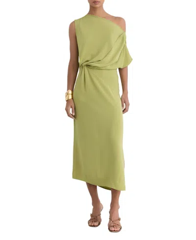 Reiss Womens Green Beth Off-shoulder Tuck Woven Midi Dress