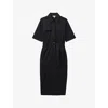 Reiss Black Aimie Cotton Blend Utility Belted Midi Dress In Black