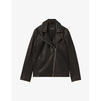 Reiss Womens Black Beau Relaxed-fit Leather Biker Jacket