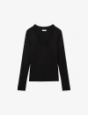 Reiss Womens Black Brady V-neck Fine-knit Top In Black