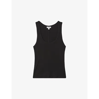 Reiss Womens Black Elle Scoop-neck Ribbed Stretch-cotton Waistcoat Top
