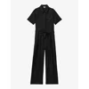 Reiss Womens Black Joanie Belted Woven-blend Jumpsuit In Black