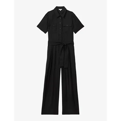 Reiss Womens Black Joanie Belted Woven-blend Jumpsuit